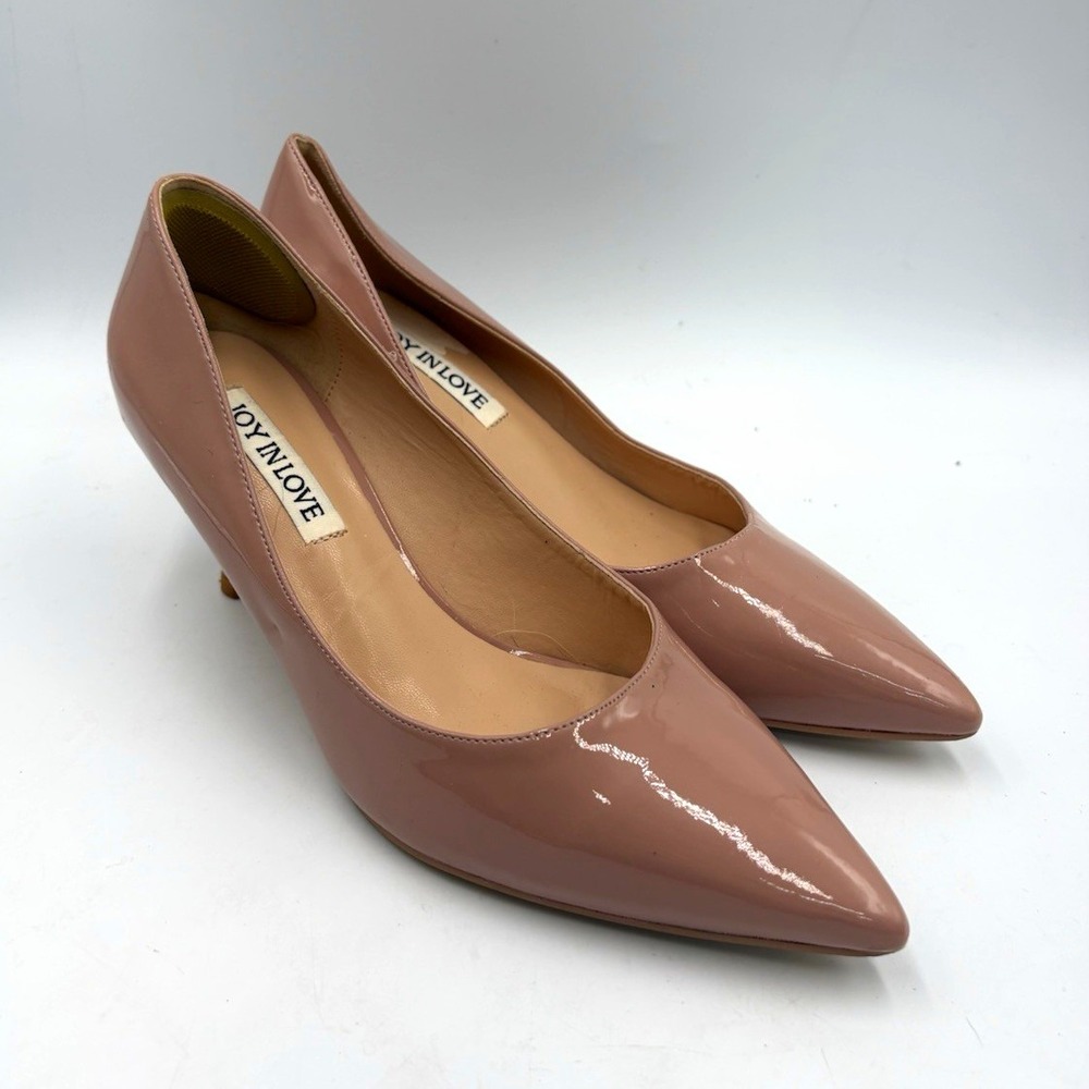 Joy In Love Women's Beige Patent Pointed Toe Pump Kitten Heel Women's US 6.5